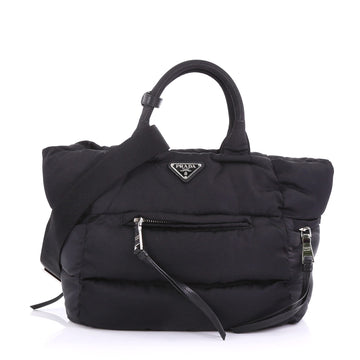 Prada Convertible Bomber Tote Tessuto Medium Black