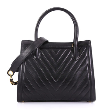 Chanel Vintage Convertible Tote Chevron Lambskin Medium Black