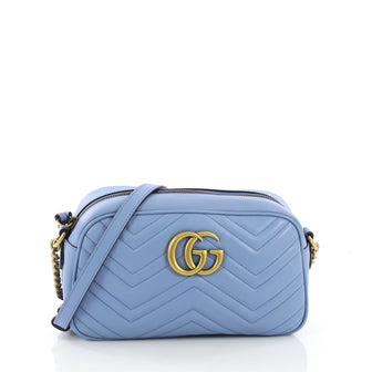 Gucci GG Marmont Shoulder Bag Matelasse Leather Small Blue