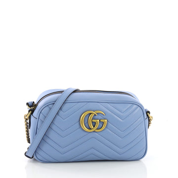 Gucci GG Marmont Shoulder Bag Matelasse Leather Small Blue