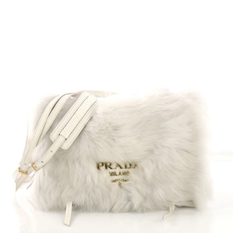 Prada Etiquette Shoulder Bag Fur and Glace Calf White 40066214