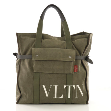Valentino VLTN Pocket Tote Printed Canvas Green