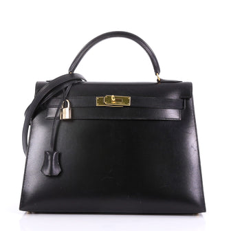 Hermes Kelly Handbag Black Box Calf with Gold Hardware 32 Black