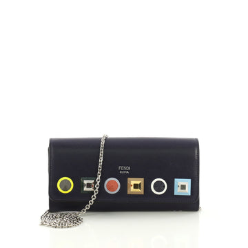 Fendi Continental Wallet on Chain Studded Leather Blue