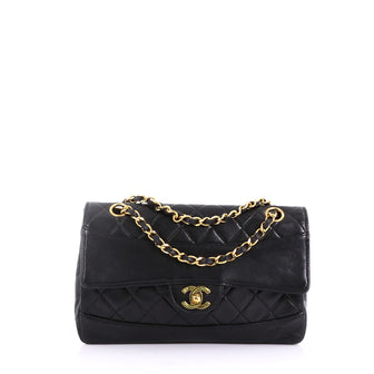 Chanel Vintage CC Chain Flap Bag Quilted Lambskin Medium Black