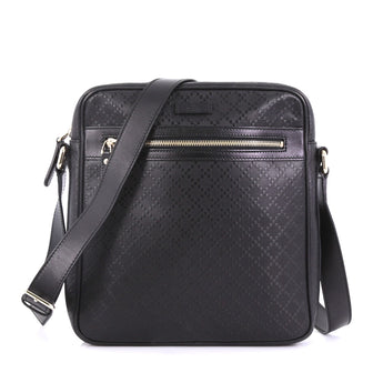 Gucci Front Zip Messenger Diamante Leather Medium Black 40066227