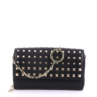 Valentino Degrade Rockstud Wallet on Chain Leather Small Black 40066233