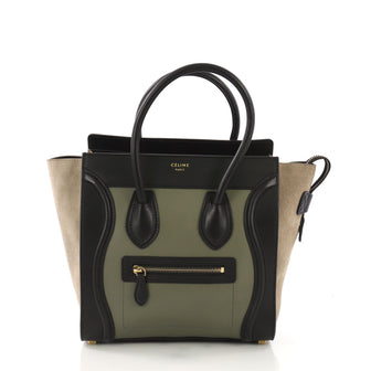 Celine Tricolor Luggage Handbag Leather Micro Green