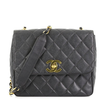 Chanel Vintage Square CC Flap Bag Quilted Caviar Medium Black