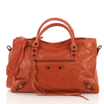 Balenciaga City Classic Studs Handbag Leather Medium Orange