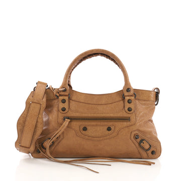 Balenciaga First Classic Studs Handbag Leather Brown 40066279