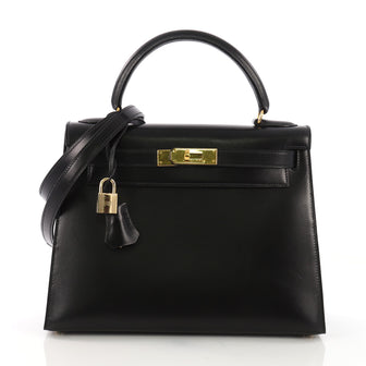 Hermes Kelly Handbag Black Box Calf with Gold Hardware 28 Black