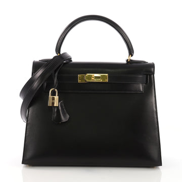 Hermes Kelly Handbag Black Box Calf with Gold Hardware 28 Black