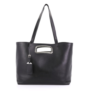 Prada Open Shopping Tote Leather Medium Black