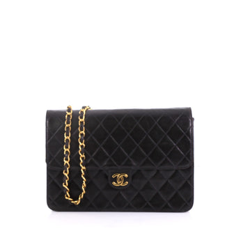 Chanel Vintage Clutch with Chain Quilted Leather Medium Black