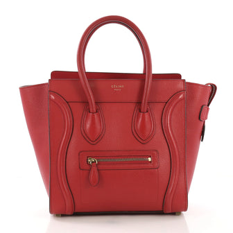 Celine Luggage Handbag Grainy Leather Micro Red 40066321
