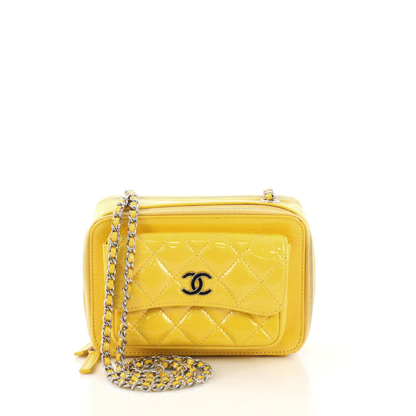 Chanel Pocket Box Camera Case Quilted Patent Mini Yellow 40066335