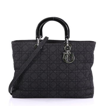 Christian Dior Lady Dior Tote Cannage Quilt Denim Large Black
