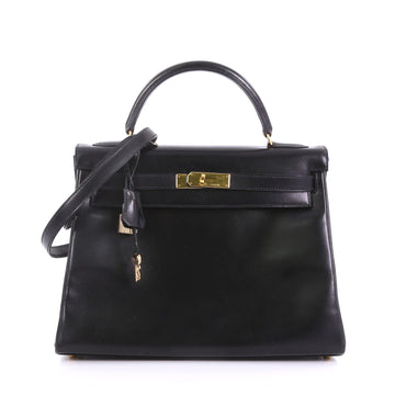 Hermes Kelly Handbag Black Box Calf with Gold Hardware 32 Black