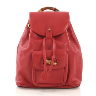 Gucci Vintage Bamboo Backpack Leather Mini Red 40066/4
