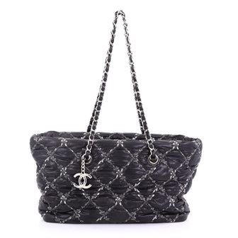 Chanel Tweed on Stitch Zip Tote Quilted Nylon Small Black 4006660