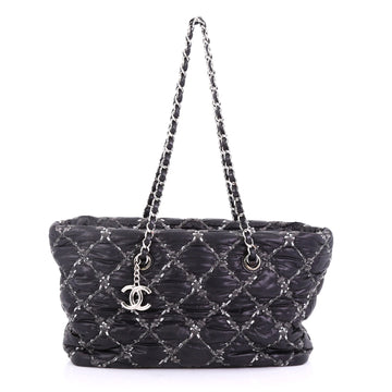Chanel Tweed on Stitch Zip Tote Quilted Nylon Small Black 4006660