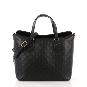 Gucci Signature Fold Over Tote Guccissima Leather Medium Black