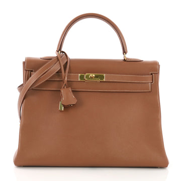 Hermes Kelly Handbag Brown Courchevel with Gold Hardware 35 Black