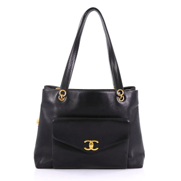 Chanel Vintage CC Front Pocket Shoulder Bag Lambskin Medium Black