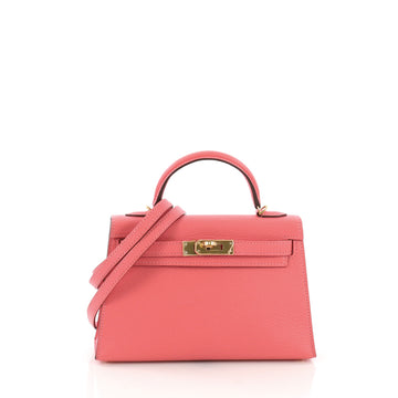 Kelly Mini II Handbag Rose Lipstick Chevre Mysore with Gold Hardware 20