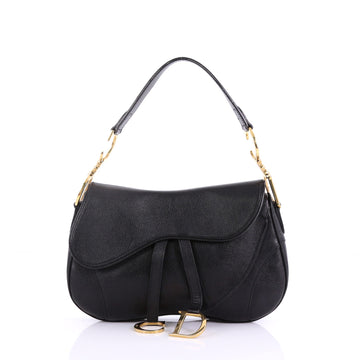 Christian Dior Double Saddle Bag Leather Black