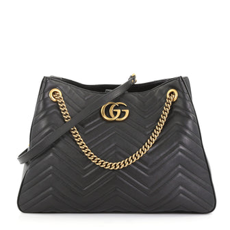 Gucci GG Marmont Chain Shoulder Bag Matelasse Leather Black 400731