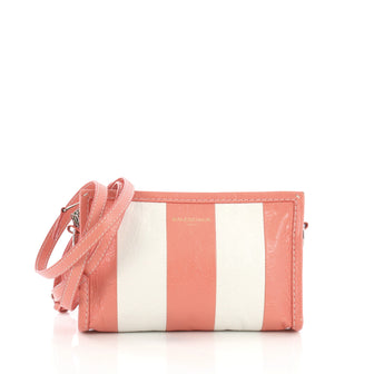 Balenciaga Bazar Crossbody Bag Striped Leather Pink 400851