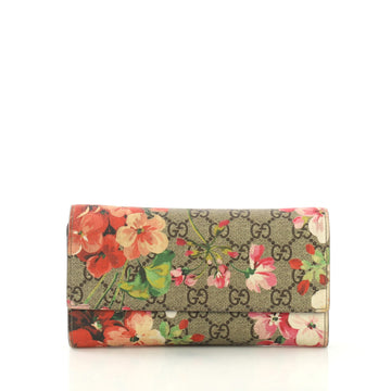 Gucci Continental Wallet Blooms Print GG Coated Canvas Neutral