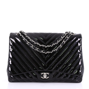 Chanel Classic Single Flap Bag Chevron Patent Maxi Black