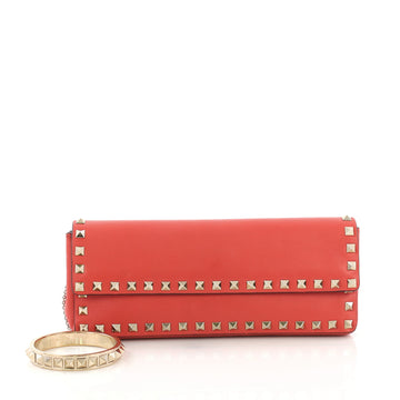 Valentino Rockstud Bracelet Clutch Leather Long Red 401195