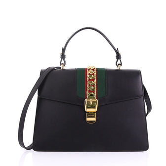 Gucci Sylvie Top Handle Bag Leather Medium Black 401204