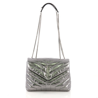 Saint Laurent Model: LouLou Shoulder Bag Matelasse Chevron Leather Small Silver 40126/1