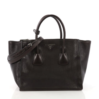 Prada Twin Pocket Tote Glace Calf Small Brown
