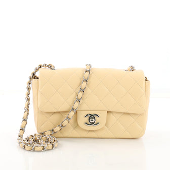 Chanel Classic Single Flap Bag Quilted Caviar Mini Neutral