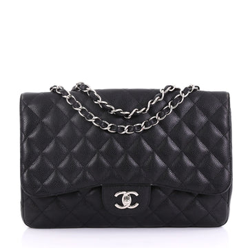 Chanel Vintage Classic Single Flap Bag Quilted Caviar Jumbo Black