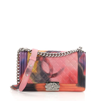 Chanel Flower Power Boy Flap Bag Quilted Lambskin Old Medium Pink