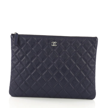 Chanel O Case Clutch Quilted Caviar Medium Blue