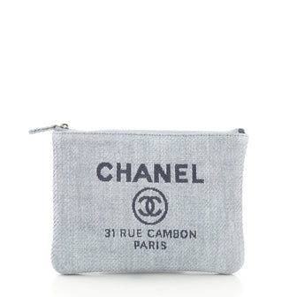 Chanel Deauville Pouch Raffia Medium Blue
