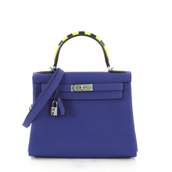 Hermes Kelly Au Trot Handbag Blue Togo with Palladium Hardware 28