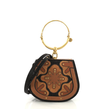 Chloe Model: Nile Patchwork Crossbody Bag Studded Leather with Suede Small Brown 40153/38