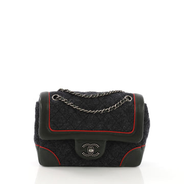 Chanel Bicolor CC Flap Bag Felt with Leather Mini Gray