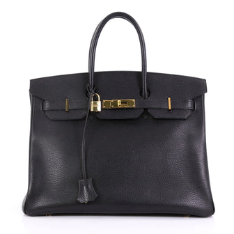 Hermes Birkin Handbag Black Ardennes with Gold Hardware 35 Black