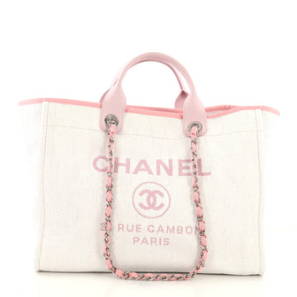 Chanel Deauville Chain Tote Raffia Large White