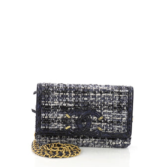 Chanel Filigree Wallet on Chain Quilted Tweed with Watersnake Blue